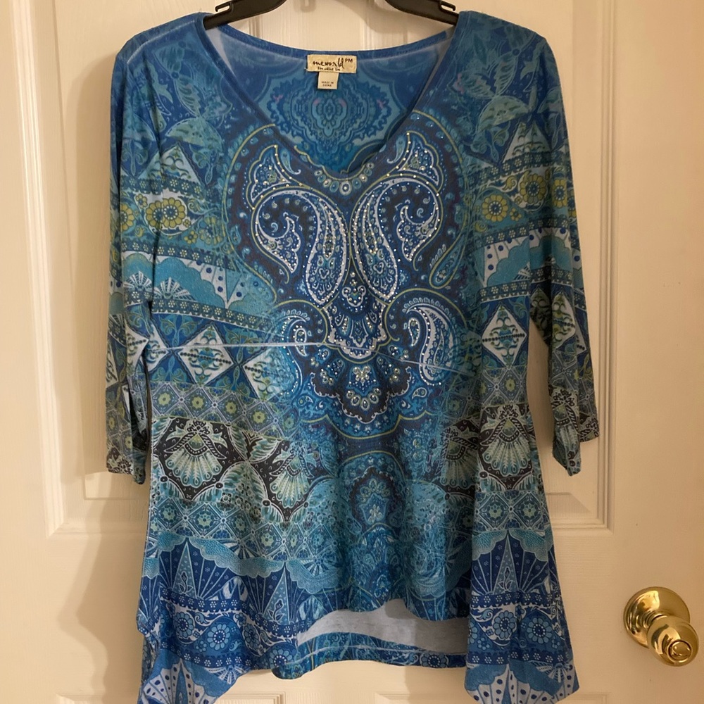 ONE WORLD Vibrant Blue and Green Tunic